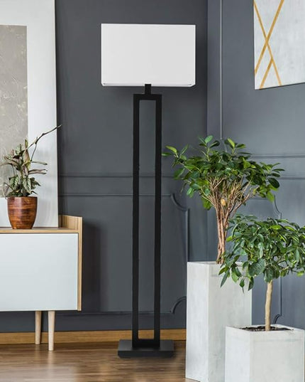 Globe Electric 67046 D'Alessio 58" Floor Lamp, Matte Black, White Linen Shade, On/Off Socket Rotary Switch - LeafyLoom