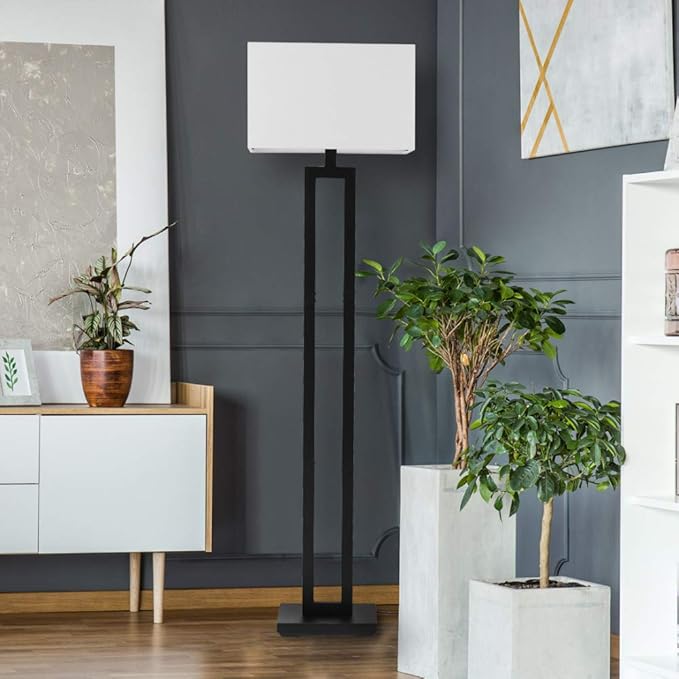 Globe Electric 67046 D'Alessio 58" Floor Lamp, Matte Black, White Linen Shade, On/Off Socket Rotary Switch - LeafyLoom