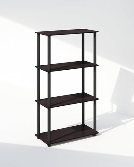 Furinno Turn-N-Tube 4-Tier Multipurpose Shelf Display Rack, Shelving Unit, Bookcase, Dark Walnut - LeafyLoom
