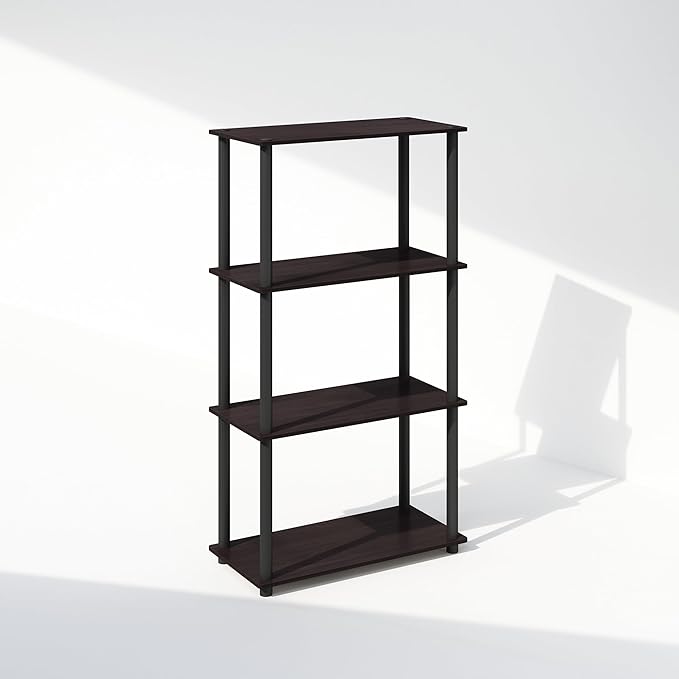 Furinno Turn-N-Tube 4-Tier Multipurpose Shelf Display Rack, Shelving Unit, Bookcase, Dark Walnut - LeafyLoom