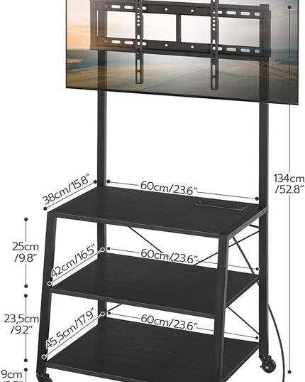 HOOBRO Rolling TV Stand with Mount and Power Outlet Up to 55 inch TVs, Corner Entertainment Center, Small TV Stand with 3-Tier Storage Shelves for Living Room, Bedroom, Black BB66UDS01 - LeafyLoom