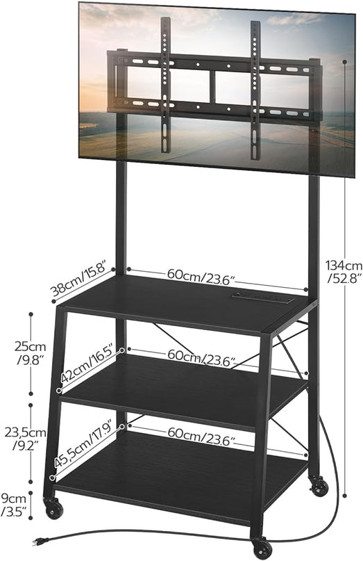 HOOBRO Rolling TV Stand with Mount and Power Outlet Up to 55 inch TVs, Corner Entertainment Center, Small TV Stand with 3-Tier Storage Shelves for Living Room, Bedroom, Black BB66UDS01 - LeafyLoom