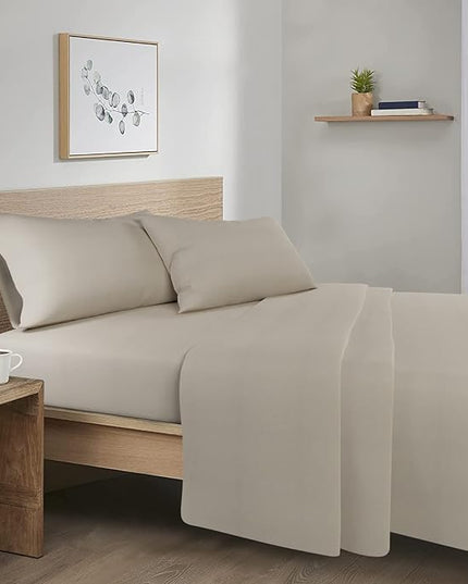 Comfort Spaces Cotton Flannel Breathable Warm Deep Pocket Sheets with Pillow Case Bedding, Queen, Tan Solid 4 Piece - LeafyLoom