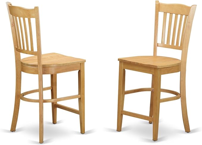 East West Furniture JAGR3-OAK-W 3 Piece Kitchen Counter Height Dining Table Set Contains a Round Wooden Table with Pedestal and 2 Dining Chairs, 36x36 Inch, Oak - LeafyLoom