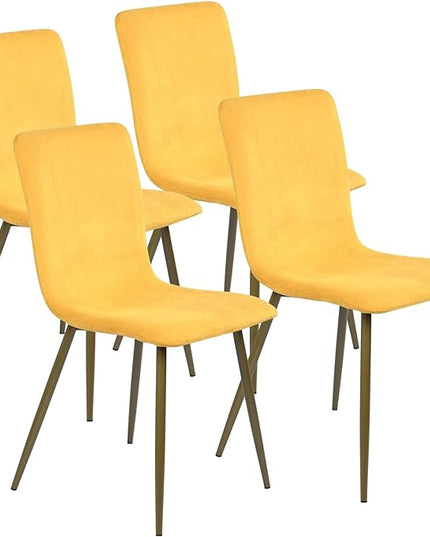 FurnitureR Modern Style Dining Chairs Set of 4, Comfy Side Chair with Fabric Seat Sturdy Metal Gold Legs for Kitchen Living Room Bedroom, Yellow - LeafyLoom
