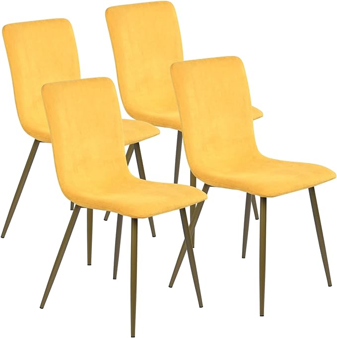 FurnitureR Modern Style Dining Chairs Set of 4, Comfy Side Chair with Fabric Seat Sturdy Metal Gold Legs for Kitchen Living Room Bedroom, Yellow - LeafyLoom