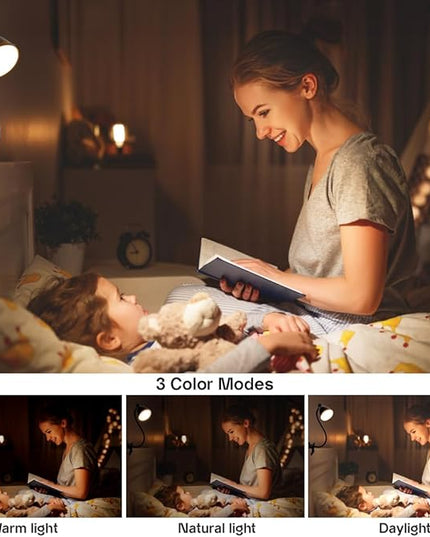 Desk Lamp Reading Light Clamp Lamp 3 Color Modes 10 Brightness Dimmer Table Lamp with Auto Off Timer Eye-Caring Lamp for Home Office 360° Flexible Gooseneck Clip AC Adapter Include(Black) - LeafyLoom