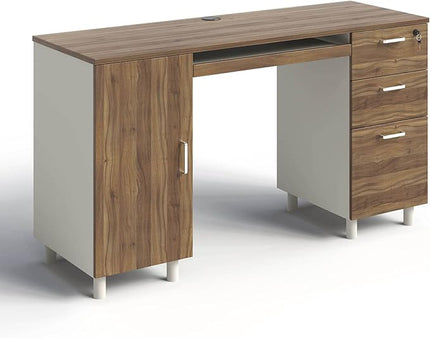 Modern Design By Crafts & comfort Venice Computer Desk - Office Desk with 3 Drawers & CPU Storage Cabinet - Laptop Workstation with Keyboard Tray & Cable Hole - Home & Office Supplies -Cass/White - LeafyLoom