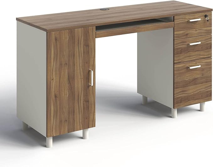 Modern Design By Crafts & comfort Venice Computer Desk - Office Desk with 3 Drawers & CPU Storage Cabinet - Laptop Workstation with Keyboard Tray & Cable Hole - Home & Office Supplies -Cass/White - LeafyLoom
