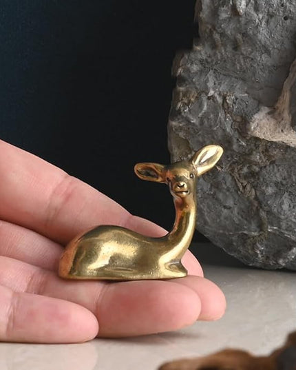 Pure Copper Sikadeer Small Ornament, Mini Brass Lying Deer Tea Pet, Crafts Ornaments, Micro Landscape Decor, Cute Decor, Scene Decor, Desktop Decor(Sikadeer) - LeafyLoom