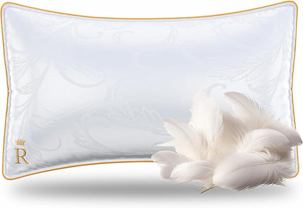 Royal Therapy King White Goose Feathers and Down Pillow, Premium White Bed Sleeping Breathable Hotel Collection Pillows - LeafyLoom