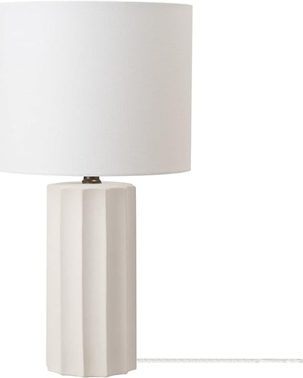 Globe Electric 65922 20" Table Lamp, Ribbed Concrete Finish, White Linen Shade - LeafyLoom