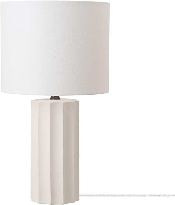 Globe Electric 65922 20" Table Lamp, Ribbed Concrete Finish, White Linen Shade - LeafyLoom