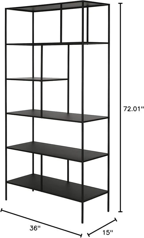 Henn&Hart 72" Tall Rectangular Bookcase in Blackened Bronze, Table for Living Room, Bedroom - LeafyLoom