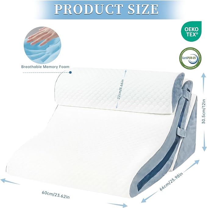 Bed Wedge Pillow for Sleeping 3PCS, 20-in-1 Adjustable Memory Foam Wedge Pillow for Acid Reflux, 3-in-1 Incline Wedge Pillow for After Surgery, Snoring, Back Pain(White) - LeafyLoom