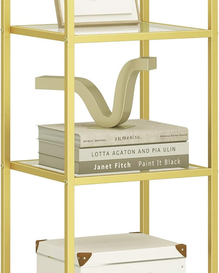 Bookcase Bookshelf, Tempered Glass Arched Bookshelf for More Storage, Slim Shelving Unit for Bedroom, Bathroom, Home Office, Steel Frame, 3 Tier Gold BC20399G - LeafyLoom