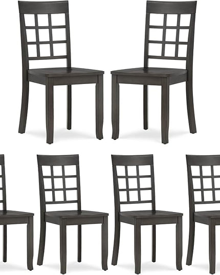 COLAMY Wooden Dining Chairs Set of 6, Nine-Square High Back Kitchen Side Chair, Farmhouse Dining Chairs for Kitchen and Dining Room, Dark Grey - LeafyLoom