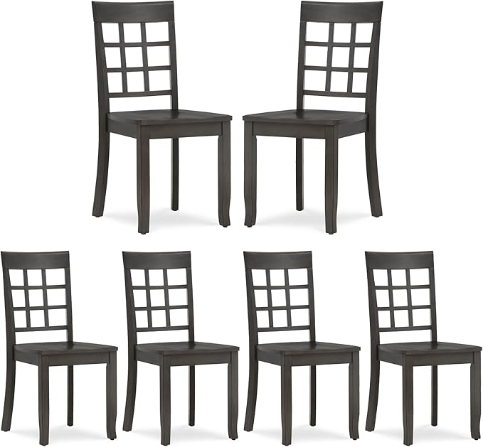 COLAMY Wooden Dining Chairs Set of 6, Nine-Square High Back Kitchen Side Chair, Farmhouse Dining Chairs for Kitchen and Dining Room, Dark Grey - LeafyLoom