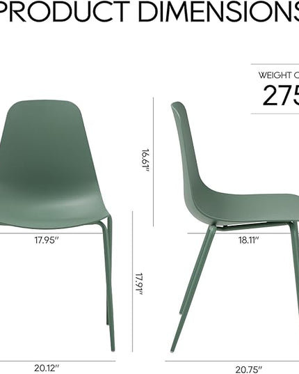 COLAMY Stackable Dining Chairs Set of 4, Indoor Outdoor Dining Room Side Chairs with Metal Legs, Modern Plastic Patio Chairs for Home/Kitchen/Office/Resturant/Bistro/Cafe, Green - LeafyLoom