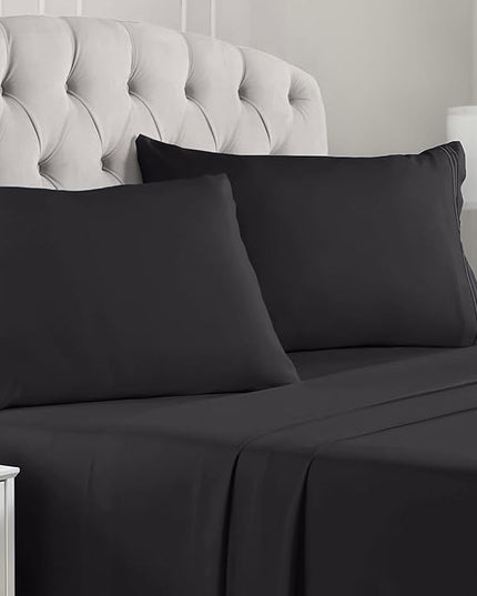 Mellanni King Sheets Set - 4 PC Iconic Collection Bedding Sheets & Pillowcases - Hotel Luxury, Extra Soft, Cooling Bed Sheets - Deep Pocket up to 16 inch (King, Black) - LeafyLoom