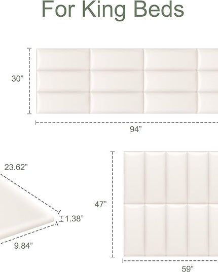 Tbfit Upholstered Wall Mounted Headboard for King Size Bed, Soundproof Peel and Stick Headboards, Tufted Floating Dorm Bed Headboard, Pack of 12 Panels Sized 10” x 24”, Leather Beige - LeafyLoom
