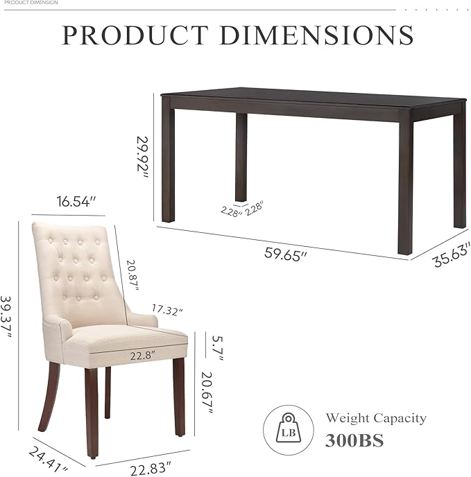 COLAMY 5-Piece Dining Table Set for 4, 60" Kitchen Wood Table with 4 Wingback Dining Room Chairs, Brown/Beige - LeafyLoom