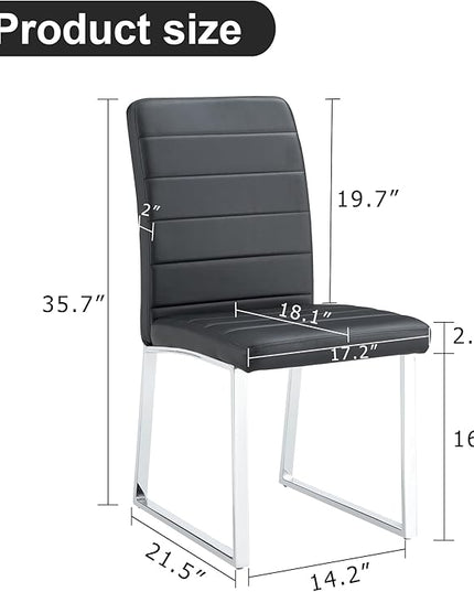 Dining Chairs Set of 4 Modern Faux Leather High Back Dining Room Kitchen Chairs with Silver Metal Legs,Chairs for Dining Room, Kitchen,Living Room, and Restaurants,Black - LeafyLoom