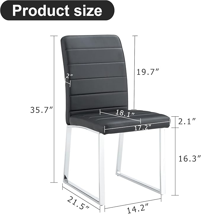 Dining Chairs Set of 4 Modern Faux Leather High Back Dining Room Kitchen Chairs with Silver Metal Legs,Chairs for Dining Room, Kitchen,Living Room, and Restaurants,Black - LeafyLoom