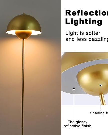 Modern Floor Lamp for Bedroom, 63'' Industrial Corner Floor Lamp for Living Room, Metal Arched Shade Tall Standing Lamp for Office, Reflecting Light Reading Floor Lamp, Gold - LeafyLoom