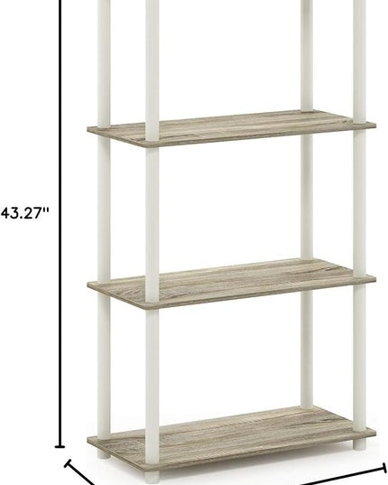 Furinno Turn-N-Tube 4-Tier Multipurpose Shelf Display Rack, Round Tubes, Sonoma Oak/White - LeafyLoom