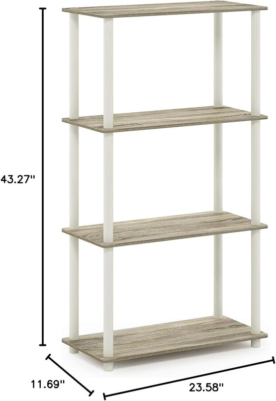 Furinno Turn-N-Tube 4-Tier Multipurpose Shelf Display Rack, Round Tubes, Sonoma Oak/White - LeafyLoom