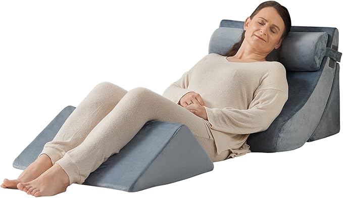 Axelrod Orthopedic Bed Wedge Pillow Set, Post Surgery Foam for Back, Neck and Leg Pain Relief Comfortable & Adjustable Ortho Pillows- Anti Snoring, Heartburn, Acid Reflux & GERD Sleeping Navy - LeafyLoom