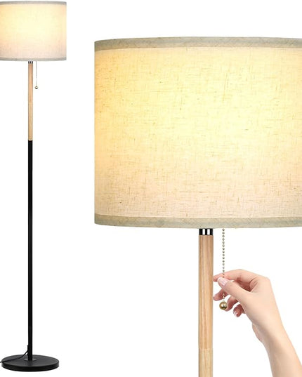 Modern Floor Lamp for Living Room Traditional Farmhouse Floor Lamps Mid-Century Pole Lamp with Linen Lamp Shade, Standing Tall Floor Lamps for Bedrooms and Office (White-01) - LeafyLoom