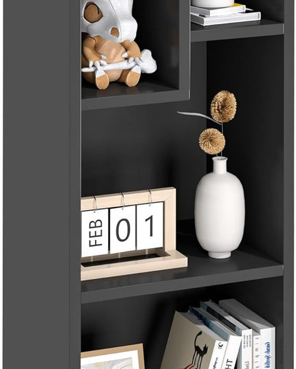 VECELO Small Bookshelf, 4 Cube Slim Bookcase, Fits Tallest Hardcovers, Horizontal Available, Modern Floor Standing Unit, Each Shelf Hold Up to 66 LBS, Matte Black - LeafyLoom