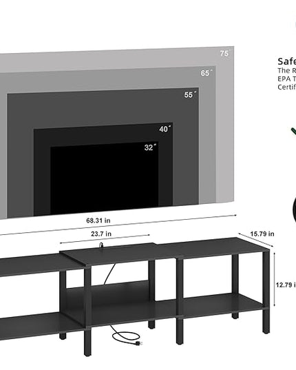 Black LED TV Stand with Power Outlet for Living Room+75 Inch Wood TV Media Console for 45/55/65/75 inch TVs，Industrial TV Stand，TV Stand Media Entertainment Center，Black LTV06BKE - LeafyLoom