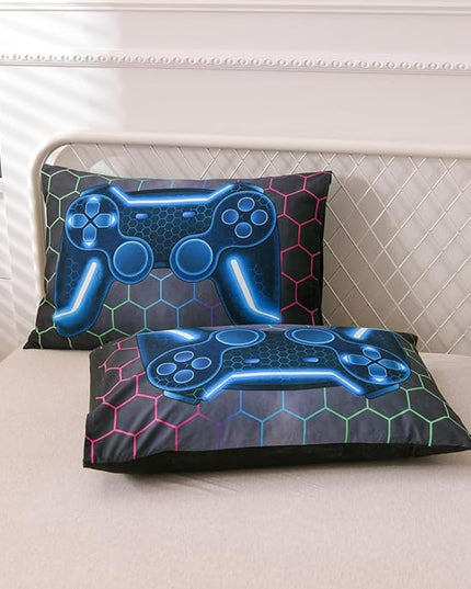 NTBED Game Console Comforter Set for Boys Girls Kids 3D Gaming Geometric Lightweight Microfiber Bedding Sets (Multi, Full) - LeafyLoom