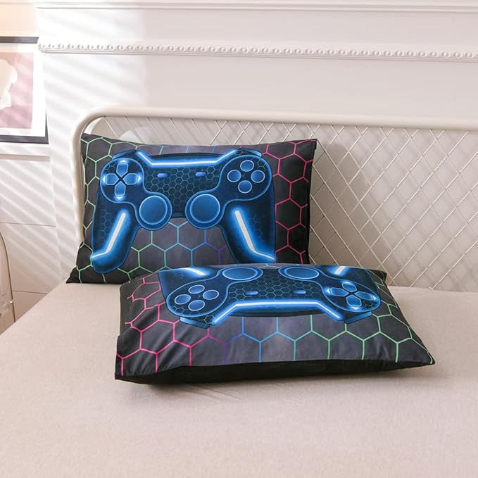 NTBED Game Console Comforter Set for Boys Girls Kids 3D Gaming Geometric Lightweight Microfiber Bedding Sets (Multi, Twin) - LeafyLoom