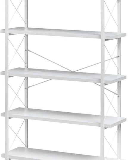 HCHQHS Bookshelf, 5-Tier Industrial Bookcase, White Open Book Shelf, Freestanding Tall Bookshelves with Metal Frame - LeafyLoom