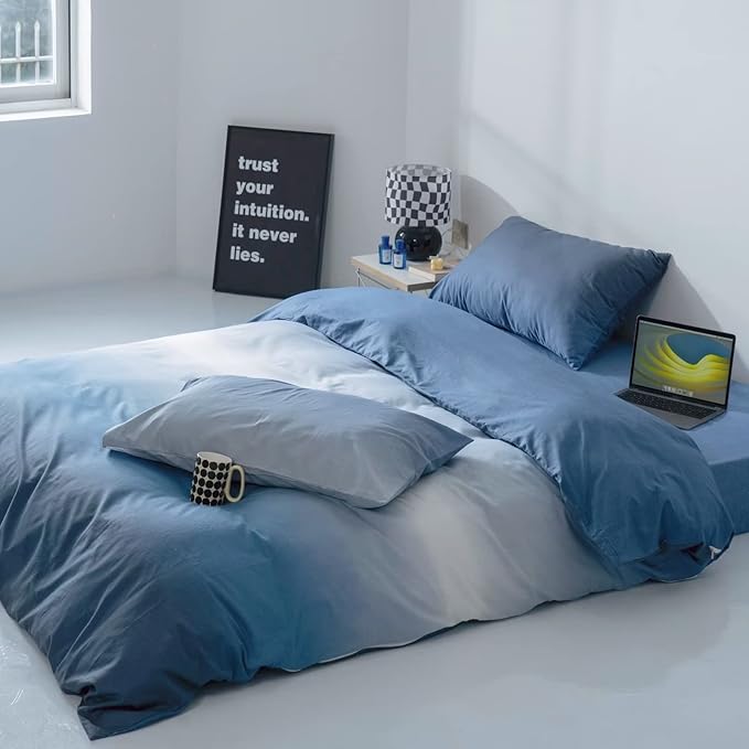 Blue Gradient Comforter Set Queen Gradient Blue Bedding Comforter Set Light Blue Queen Bedding Set Blanket Quilts Blue Color Comforter Set for Queen Bed - LeafyLoom