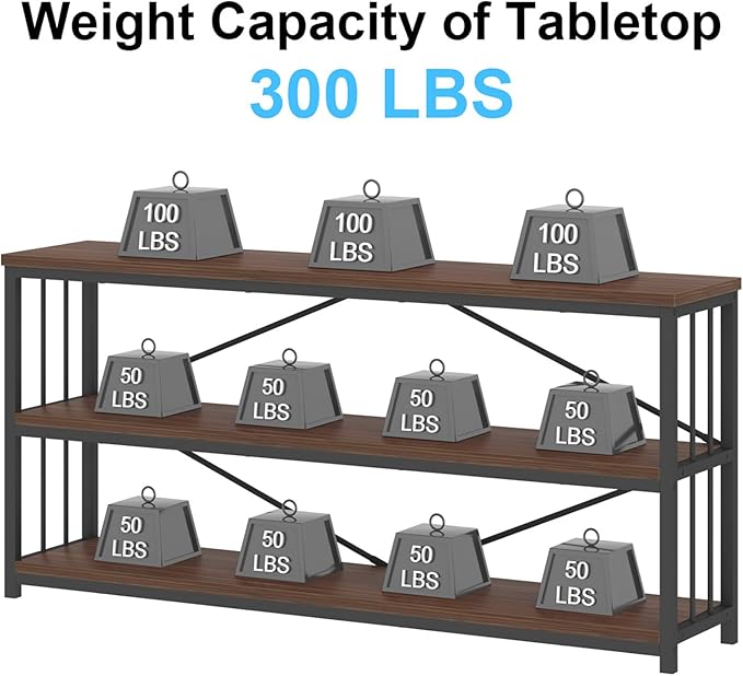 IBF Walnut Low Wide Bookcase, Vintage 63 Inch Long 3 Tier Open Book Shelf, Farmhouse Big Wood Metal sturdy Bookshelf Display Case, Simple Large Etagere Bookshelves for Home Living Room Office Bedroom - LeafyLoom