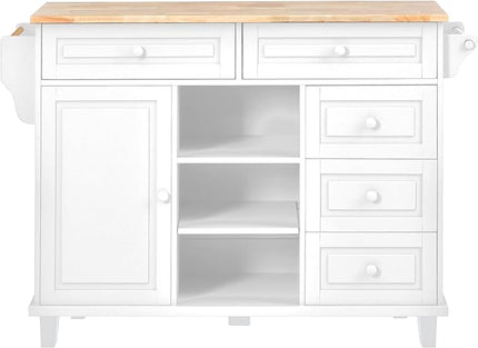 Mobile Kitchen Island, with Solid Wood Tabletop, Storage Cabinet& 3 Drawers, Kitchen-cart w/Drop Leaf, Locking Wheels, for Dining Room, Coffee Bar Service - LeafyLoom