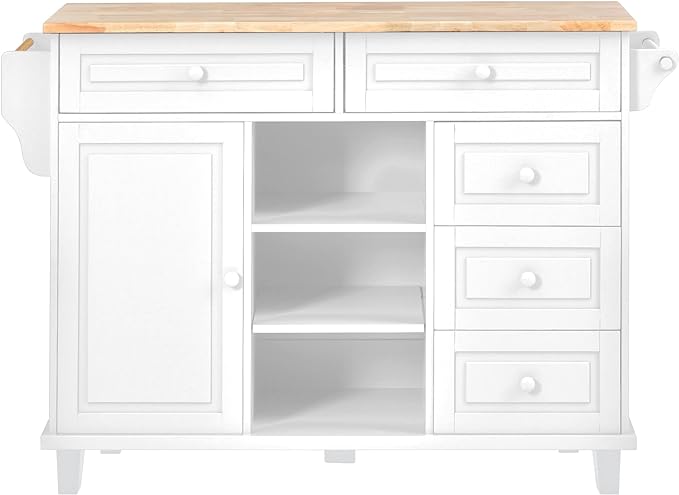 Mobile Kitchen Island, with Solid Wood Tabletop, Storage Cabinet& 3 Drawers, Kitchen-cart w/Drop Leaf, Locking Wheels, for Dining Room, Coffee Bar Service - LeafyLoom