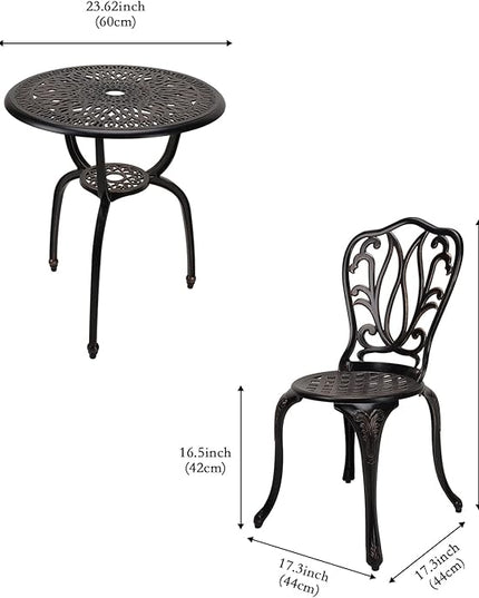 3-Piece Patio Bistro Furniture Set Cast-Aluminum Bistro Table Set for Lawn,Garden,Backyard (YILI Copper) - LeafyLoom