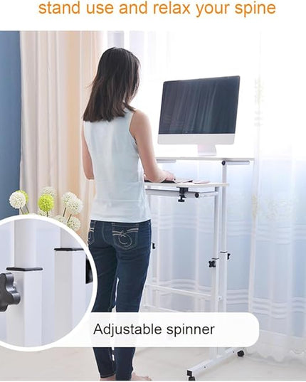 DlandHome Mobile Standing Desk Stand Up Desk Rolling Desk, Stand Sit Desk Mobile Computer Desk Adjustable Standing Desk 23.6inches Table Workstation Mobile Desk Cart Tray White - LeafyLoom