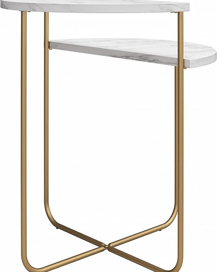 Novogratz Athena End Table, White Marble - LeafyLoom