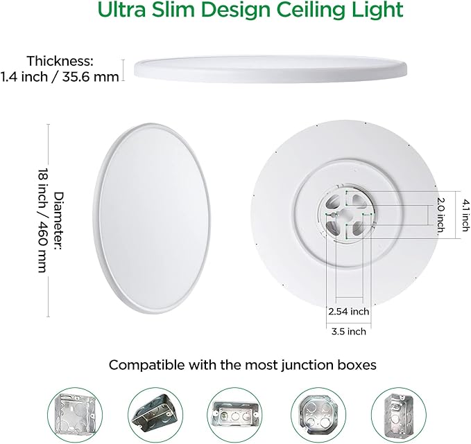 TALOYA 18 Inch Flush Mount Light Fixture Led,Compatible with Alexa Google Assistant Smart Life App,Sleek Round Ceiling Fixture,36+4W Main Light and RGB Night Light Adjustable,Enabled by 2.4G Wi-Fi Taloya