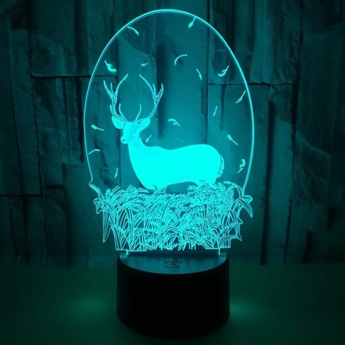 Christmas Deer Acrylic 3D Night Lights USB LED Table Lamp Home r2d2 3D Arts Lamp - 7 Colors Changing Bedroom Decor Business Gifts for Elders (Deer Head) - LeafyLoom
