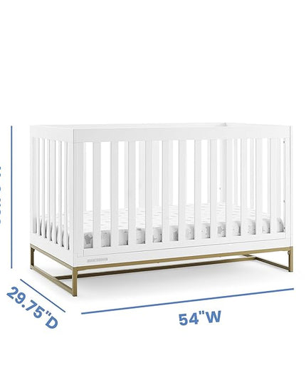 Delta Children Jade 4-in-1 Convertible Crib - Greenguard Gold Certified, Bianca White/Bronze - LeafyLoom