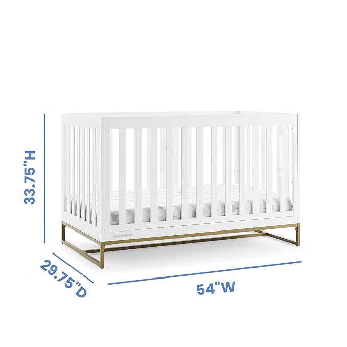 Delta Children Jade 4-in-1 Convertible Crib - Greenguard Gold Certified, Bianca White/Bronze - LeafyLoom
