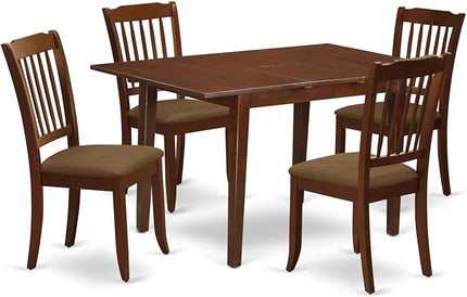 East West Furniture NODA5-MAH-C 5 Piece Dining Table Set for 4 Includes a Rectangle Kitchen Table with Butterfly Leaf and 4 Linen Fabric Kitchen Dining Chairs, 32x54 Inch, Mahogany - LeafyLoom
